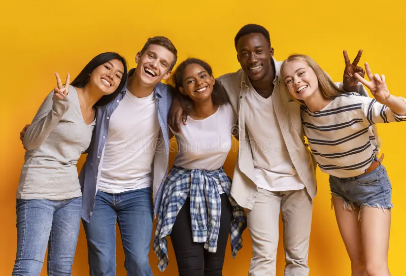 Smiling students celebrating together
